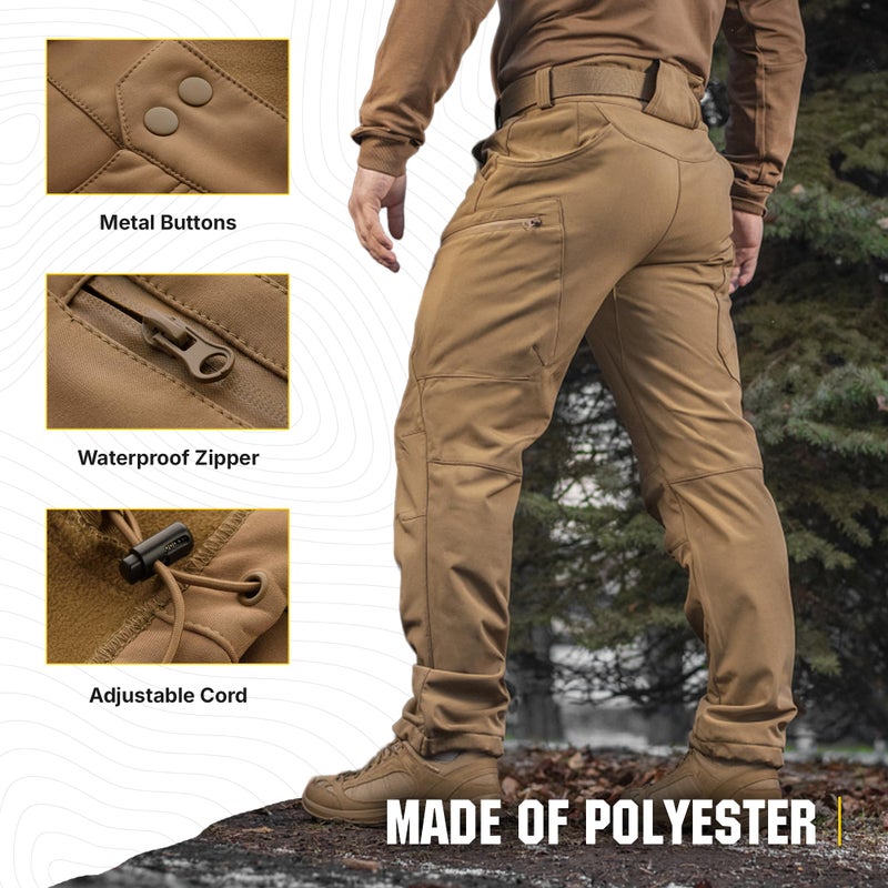 M-Tac Menâ€™s Winter Tactical Work Pants - Thermal Softshell Fleece Lined Cargo Pants for Cold Weather & Outdoor Use (Coyote, XXL) - Image 4